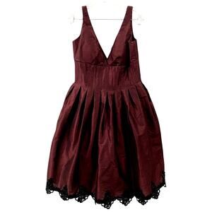 JS Boutique Burgundy Bouffant Dress V-neck Sleeveless Size 10